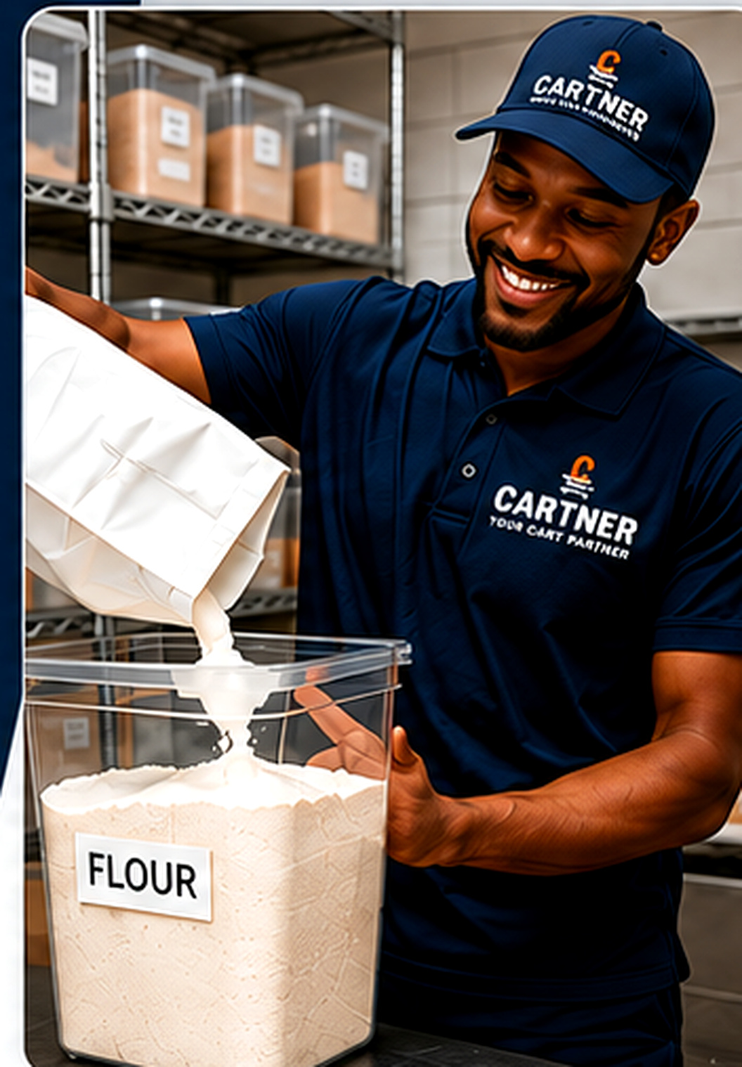 CARTNER shopper restocking a business storage area